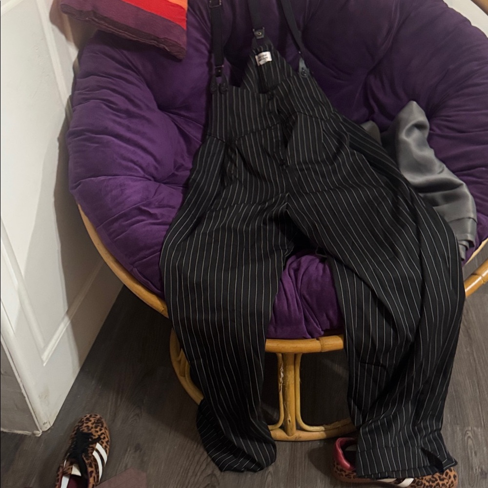 Unique Vintage Black and White Striped Suspender pants . So fly - Picture 3 of 4